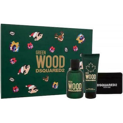 DSQUARED2 Green Wood SET: EDT 100ml + shower gel 100ml + card holder